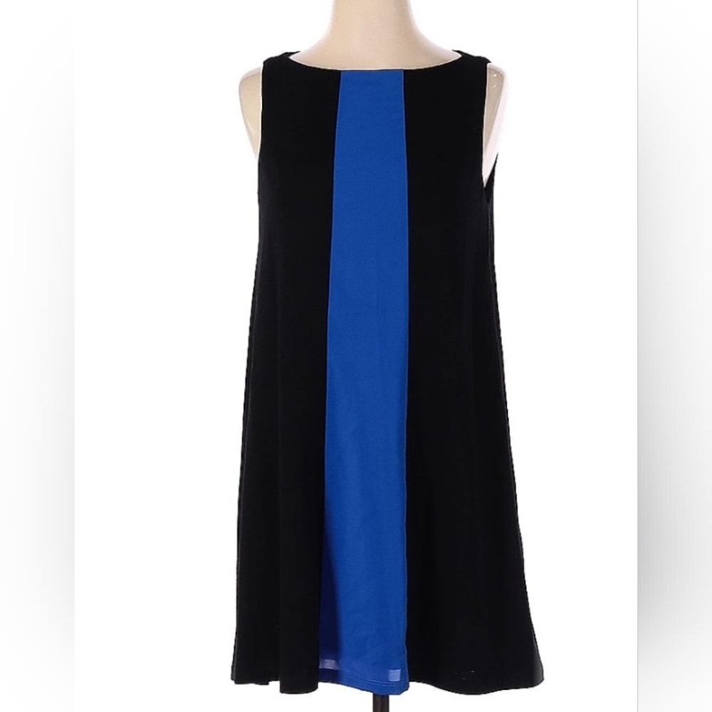 Alice & Olivia Blue Black Colorblock Lined Wool Blend Stretch Trapeze S Dress
